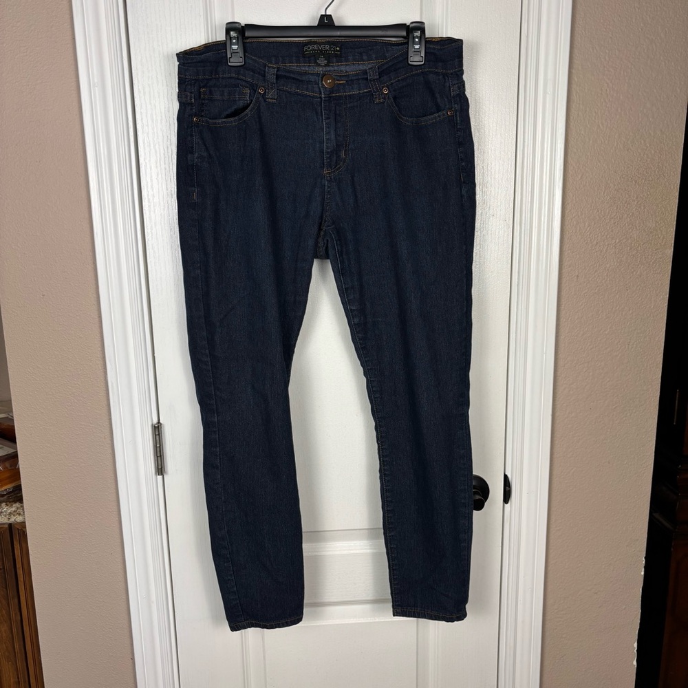 Forever 21 Plus Women's Mid Rise Stretch Skinny Denim Dark Indigo Jeans Size 14